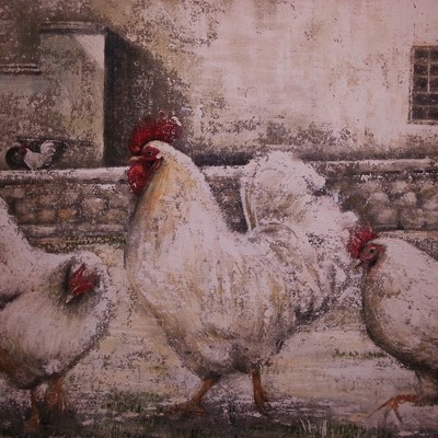 galline acrilico su juta